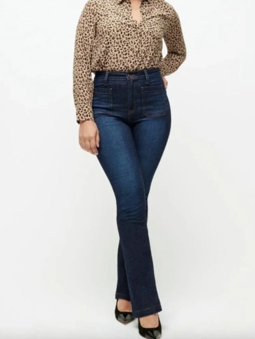J. Crew Curvy Full Length Demi Boot Jeans with Patch Pockets Dark Wash Sz 32